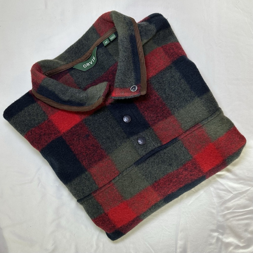 Orvis Style #2ERX Green Mountain Snap Neck Pullover Plaid Mens Size‎ M